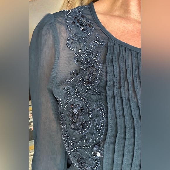 ANTHROPOLOGIE MAEVE HELENE SHEER SEQUIN PEPLUM TOP - Picture 9 of 9